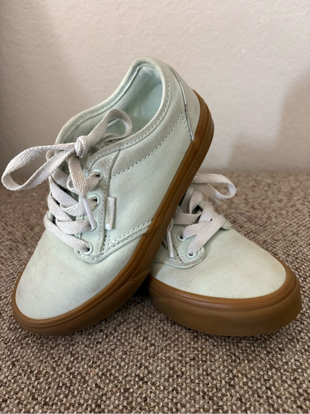Kids Canvas Lace-Up Sneakers in Light Mint with Gum Sole